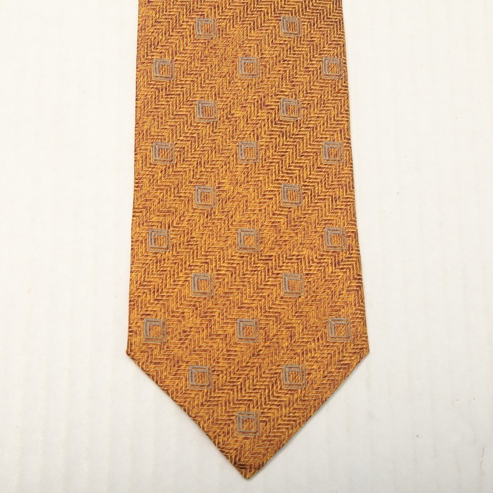 Ermenegildo Zegna Men's Silk Tie Orange Brown Gold Herringbone Geometric Pattern - Picture 1 of 6